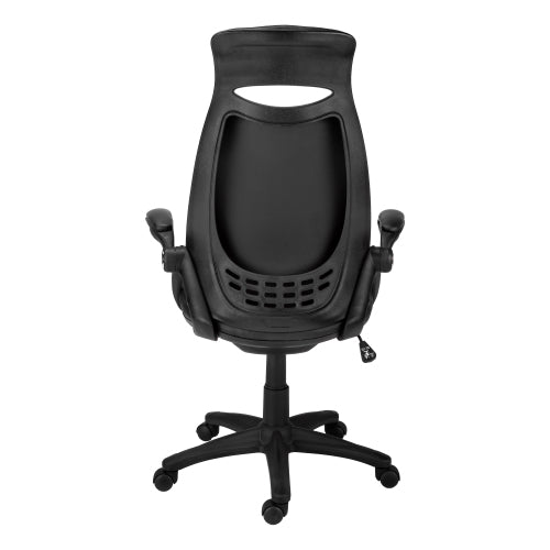 Office Chair, Adjustable Height, Swivel, Ergonomic, Armrests, Computer Desk, Work, Black Leather Look, Black Metal, Contemporary, Modern