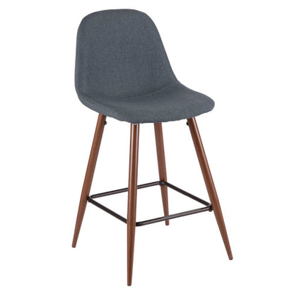 Pebble Mid Century Modern Counter Stool Set of 2 Walnut and Blue LumiSource Fixed Height