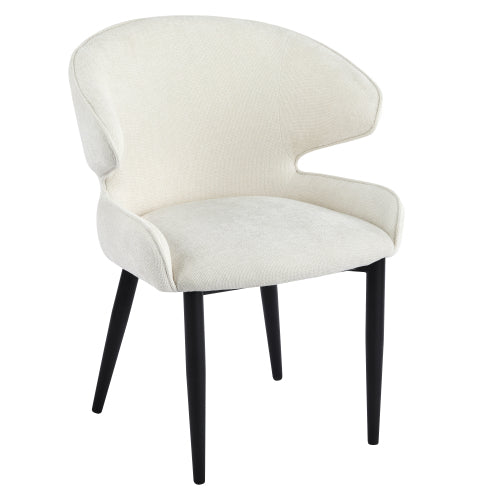 Shell Back Fabric Dining Chairs with Black Metal Legs, Set of 2, Beige