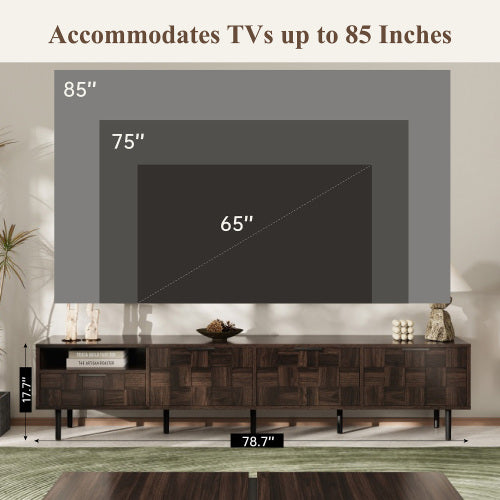 78 Inch Modern TV Stand with Storage Cabinets Walnut Media Console