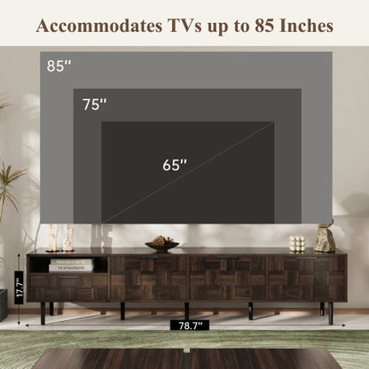 78 Inch Modern TV Stand with Storage Cabinets Walnut Media Console