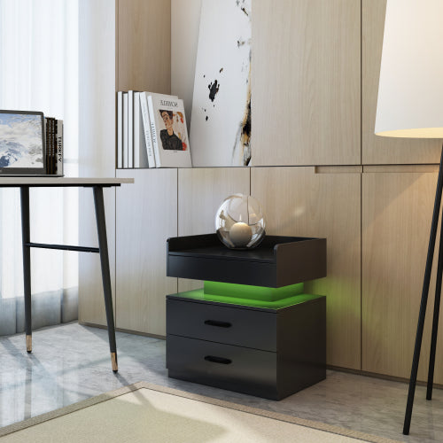 LED Nightstand with Remote Control Light, 2 Sliding Drawers Multi-Functional Side Table