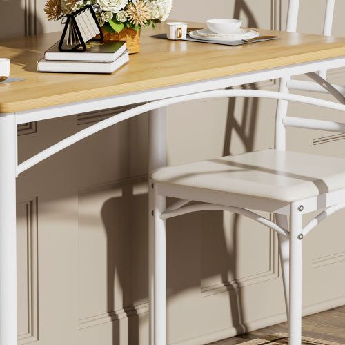 5-Piece Industrial Dining Set, Table & 4 PU Benches