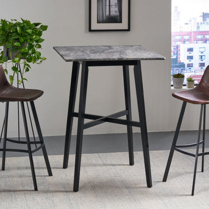 Modern Bar Height 42inch   Dining Table, Rubberwood Legs and Laminate Table Top, Paladina Marble Finish, Black