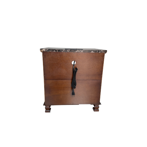 Walnut Tall Nightstand with Charging Station, Marble Grain 2-Drawer Bedside Table for Bedroom & Living Room
