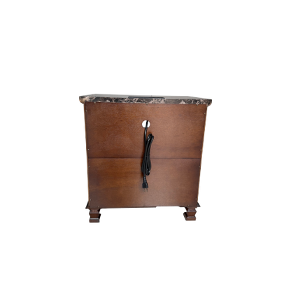 Walnut Tall Nightstand with Charging Station, Marble Grain 2-Drawer Bedside Table for Bedroom & Living Room