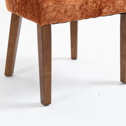 Set of 2 Mid-Century Chenille Fabric Dining Chairs, Orange Farmhouse Chairs with Hardwood & Rubberwood Frame