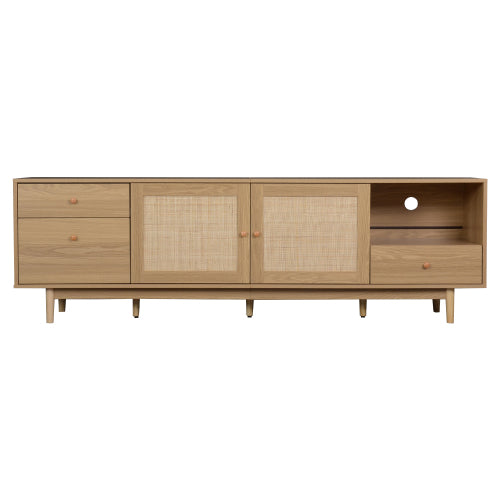76.6 inch Natural Real Rattan TV Stand 3 Drawer Entertainment Center Fits 65¨C85 Inch TV