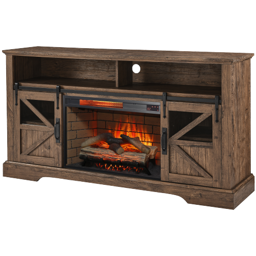 60 Inch Electric Fireplace Entertainment Center With Door Sensor-Reclaimed Barnwood Color