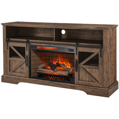 60 Inch Electric Fireplace Entertainment Center With Door Sensor-Reclaimed Barnwood Color