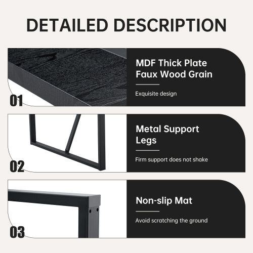 Retro Dining Table with Black Textured Top & Inset Metal Legs