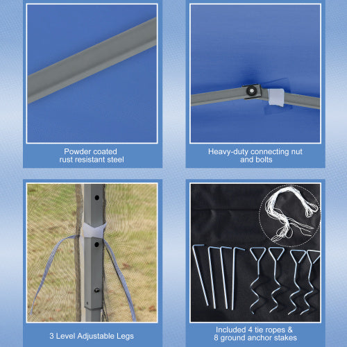 Outsunny 10' x 10' Pop Up Canopy Tent with Netting, Instant Gazebo, Ez up Screen House Room with Carry Bag, Height Adjustable, for Outdoor, Garden, Patio, Blue