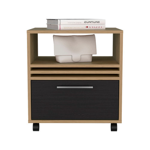 Natural Oak & Black Rolling Nightstand