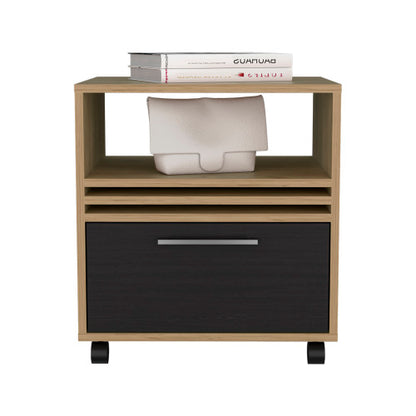 Natural Oak & Black Rolling Nightstand