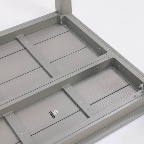 A wooden-textured imitation wood dining table, simple yet with a high quality feel. It has a small tabletop and is perfect for outdoor picnics. Light gray color, 68.9 inches long.