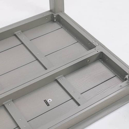 A wooden-textured imitation wood dining table, simple yet with a high quality feel. It has a small tabletop and is perfect for outdoor picnics. Light gray color, 68.9 inches long.