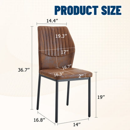 Striped Back Fabric Dining Chairs with Black Metal Legs, Set of 2, Brown