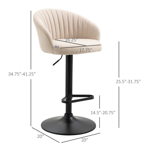 Adjustable Swivel Bar Stools Set of 2, Linen Touch Fabric, ?Beige