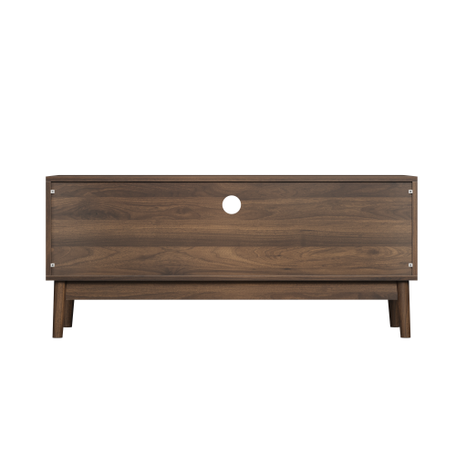 43.31 Inch Walnut Mid-Century Grille Door TV Stand Solid Wood Leg Media Console for 45 Inch TV