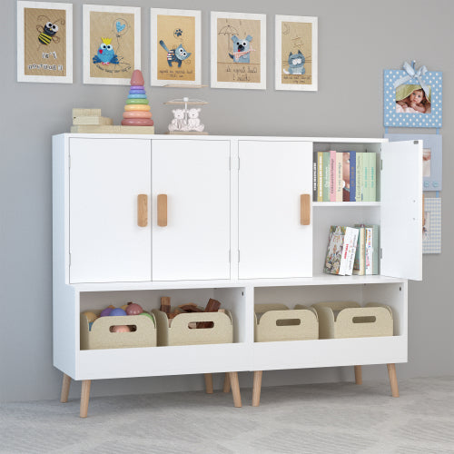 Kids Toy Storage Cabinet with Doors and Open Shelf White