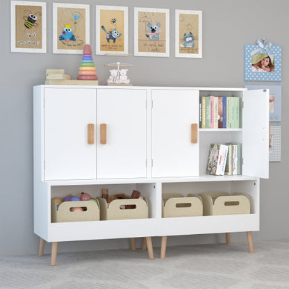 Kids Toy Storage Cabinet with Doors and Open Shelf White