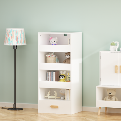 4-Tier Bookshelf with Sliding Drawers and Bottom Drawer