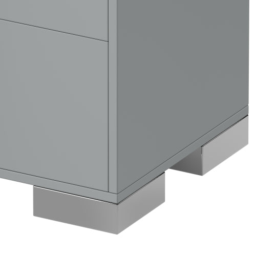 Modern End Table with Drawers, Elegant Nightstand with Metal Foot,Wood Bedside Table with Mirrored Metal Handles,Sofa Side End Table for Bedroom Living Room Office,Grey