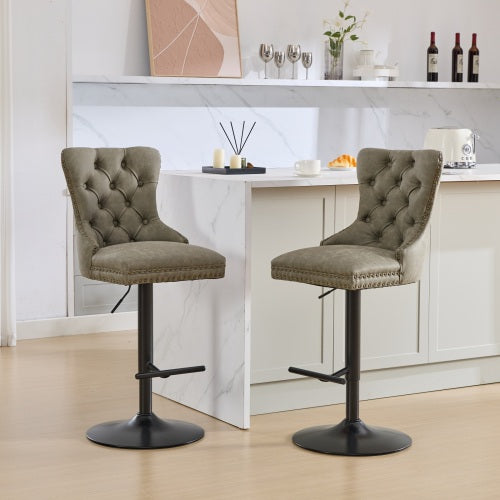 Furniture,Aged and Retro PU Swivel Barstools Adjusatble Seat Height from 26-33 Inch, Modern Bar Stools with Backs Comfortable Tufted for Home Pub and Kitchen Island (Olive Green,Set of 2)