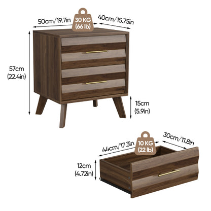Walnut 2-Drawer Medieval Modern Nightstand
