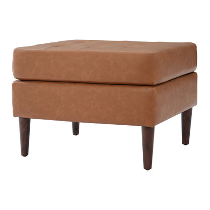 PU Leather Ottoman with Tufted Design and Solid Wood Legs
