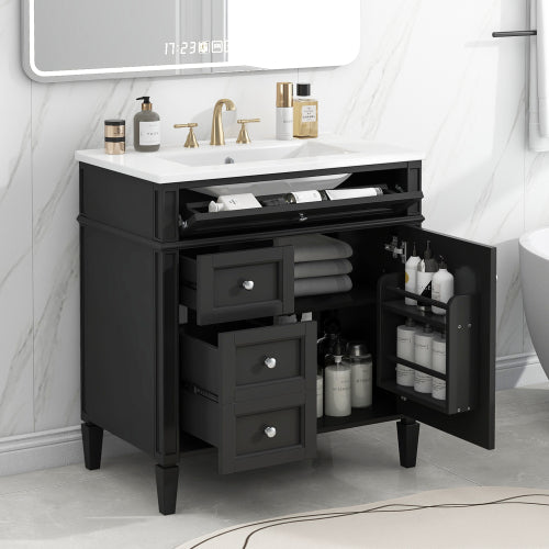 30'' Bathroom Vanity with Top Sink, Modern Bathroom Storage Cabinet with 2 Drawers and a Tip-out Drawer, Single Sink Bathroom Vanity