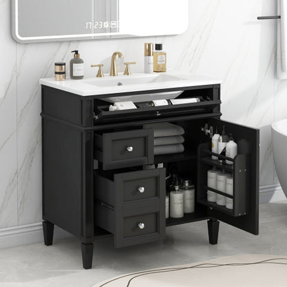 30'' Bathroom Vanity with Top Sink, Modern Bathroom Storage Cabinet with 2 Drawers and a Tip-out Drawer, Single Sink Bathroom Vanity