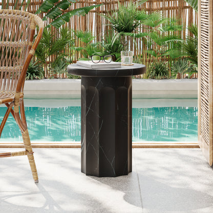 Outdoor Lightweight Concrete Black Marble Effect Side Table,Living Room Mgo End Table