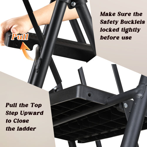 4 Step Ladder, Folding Step Stool with Non-Slip Wide Pedals, Soft Handle