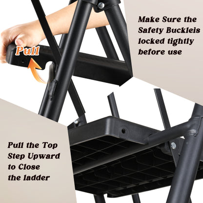 4 Step Ladder, Folding Step Stool with Non-Slip Wide Pedals, Soft Handle