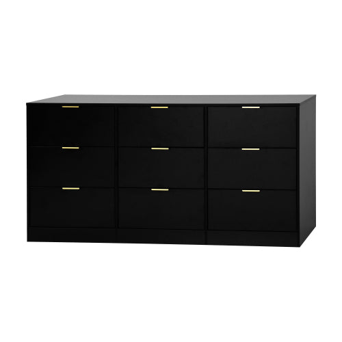 Black 9 Drawer Dresser, 63" Large Deep Chest of Drawers, Wooden Dresser Storage Cabinet with 9 Drawers for Bedroom, Long Dressers for Living Room, Hallway