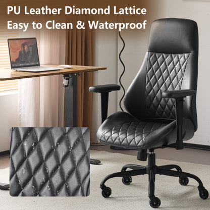 Home Office Desk Chair High Back Office Rubber Chair Casters Ergonomic Computer Chair with Lumbar Support Adjustable Height Rolling Swivel Chair Executive Task Armrests, Black PU
