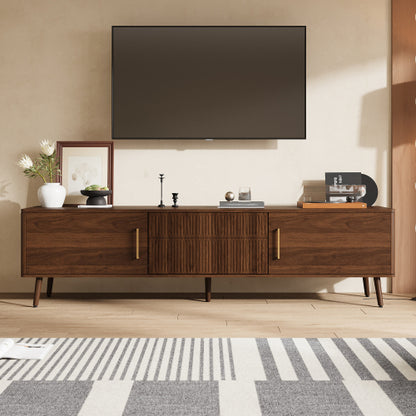 70.8 Inch Walnut Mid-Century Wood Grain TV Stand 2 Drawer Media Console Up To 80 Inch TV