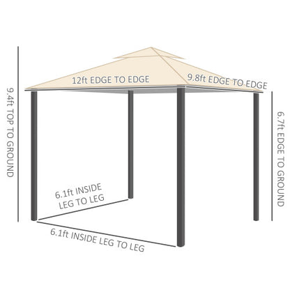 Outsunny 10' x 12' Patio Gazebo with Netting, Double Roof Outdoor Gazebo Canopy Shelter, Solid Metal Frame for Garden, Lawn, Backyard, Deck, Beige