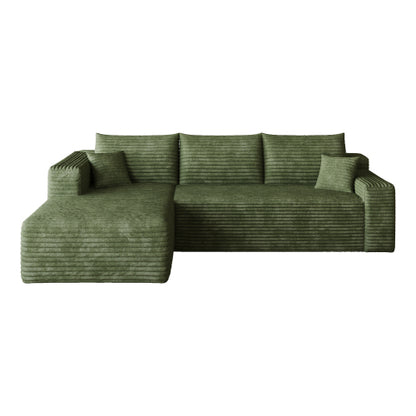 95 inch  Green Plush Corduroy U-Shaped Cloud Modular Sofa, No Assembly