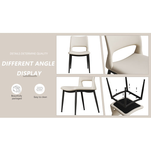 Set of 2 Modern White PU Leather Dining Chairs, Stable Metal Frame Multi-Space Armless Side Chairs