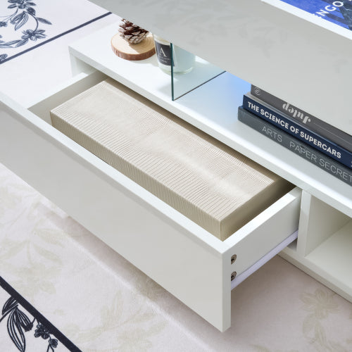39.3inch  Lift Top Coffee Table with LED Lights, White