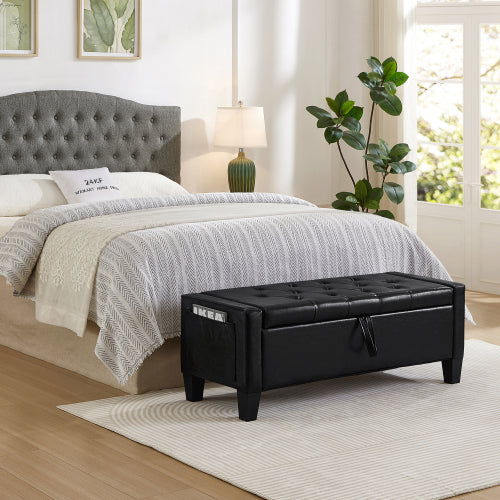 Ottoman with Storage, Storage Ottoman Bench with Safety Hinge 350 lbs Weight, Upholstered Entryway Bench with Seating for Bedroom, Living Room - Black