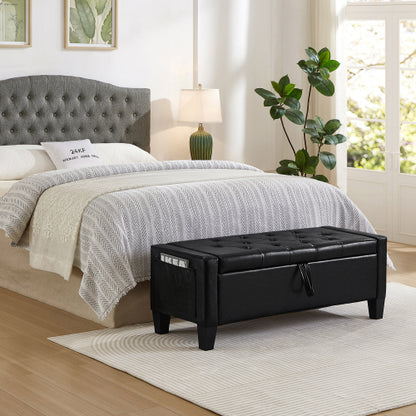 Ottoman with Storage, Storage Ottoman Bench with Safety Hinge 350 lbs Weight, Upholstered Entryway Bench with Seating for Bedroom, Living Room - Black
