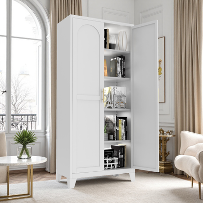 Tall Metal Storage Cabinet with Adjustable Shelves for Kitchen Bedroom Office White