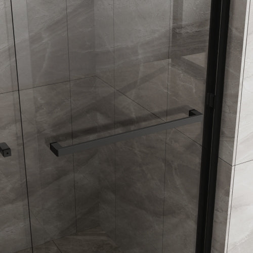 Goodyo Double Sliding Glass Shower Door 48 in. W x 72 in. H Aluminum Framed Shower Enclosure with SGCC Clear Tempered Glass, Stainless Steel Hardware, Matte Black