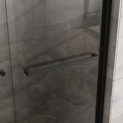 Goodyo Double Sliding Glass Shower Door 48 in. W x 72 in. H Aluminum Framed Shower Enclosure with SGCC Clear Tempered Glass, Stainless Steel Hardware, Matte Black