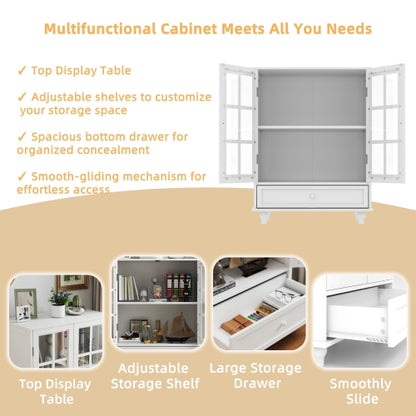 White Modern Tempered Glass Door Buffet Cabinet Home Storage Sideboard