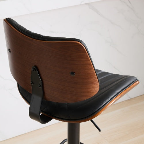 Walnut Bentwood Bar Stools Mid Century Modern Adjustable Counter Height Black Leather Upholstered 360°Swivel Bar Chairs for Kitchen Island/Dining Room/Cafe,Beige,Set of 2