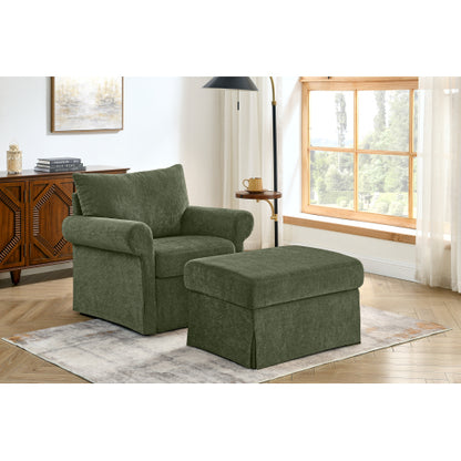 37.5-Inch Plush Chenille Accent Armchair with Movable Ottoman for Living-Room Bedroom Apartment